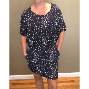 Navy blue bird print dress